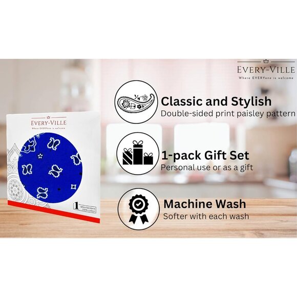 Women's Royal Blue Cotton Bandana Large Cowgirl Handkerchief Headband Scarf - Picture 3 of 7